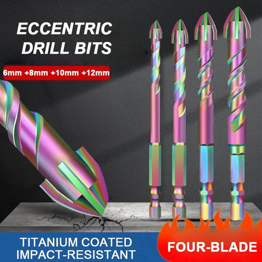 4pcs Titanium Coated Spiral Four-blade Eccentric Drill Bits